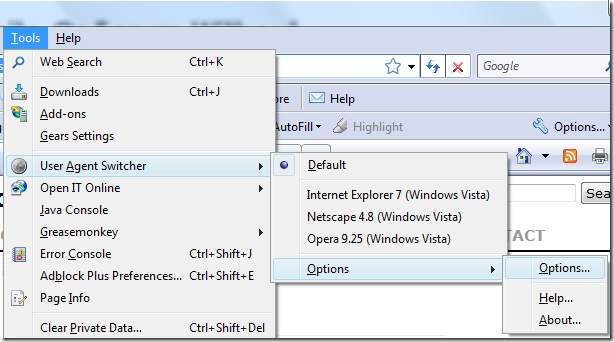 user agent switcher options